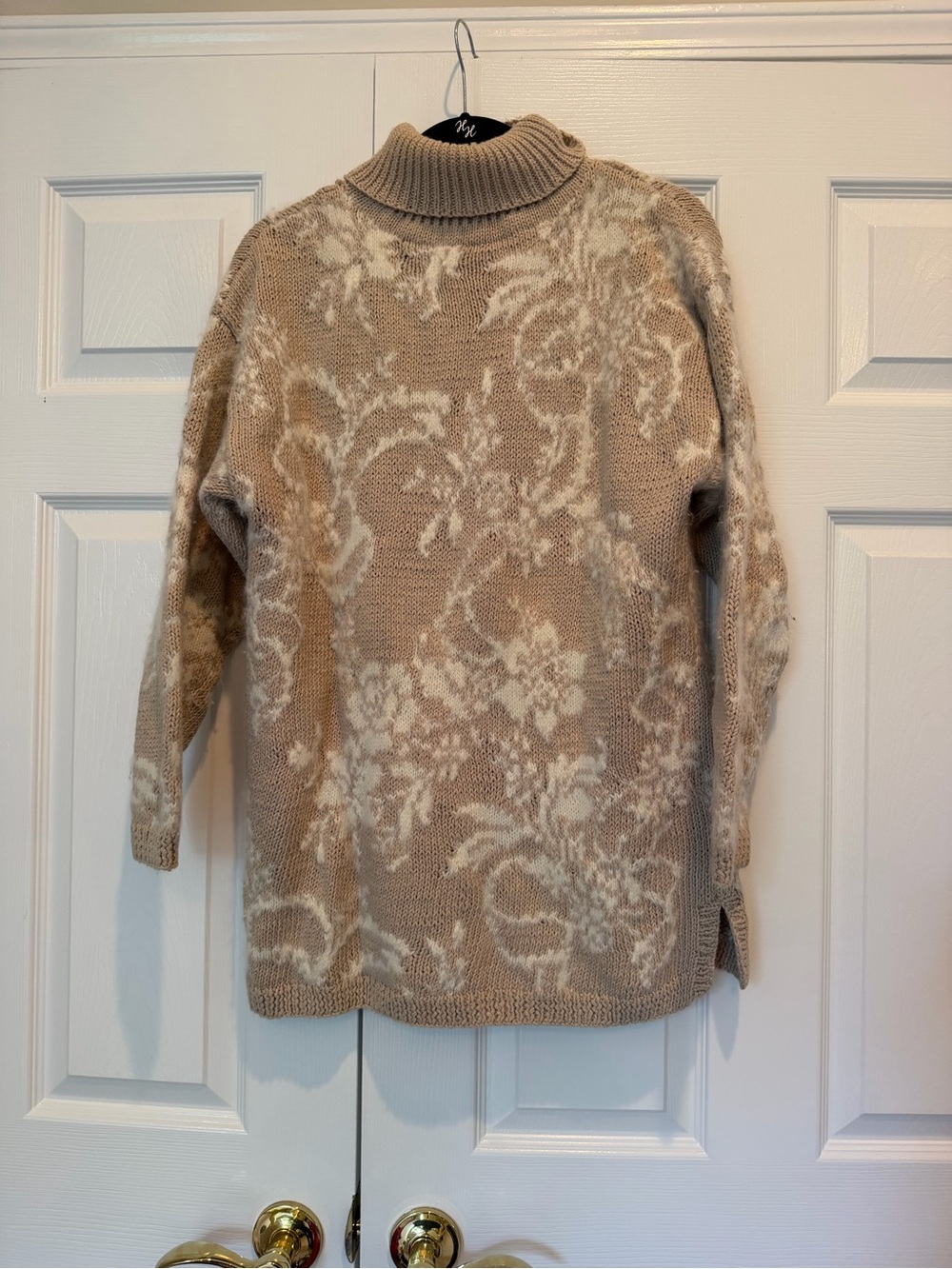 Vintage Express Tricot Hand Knit Floral Intarsia Oversized Sweater Medium